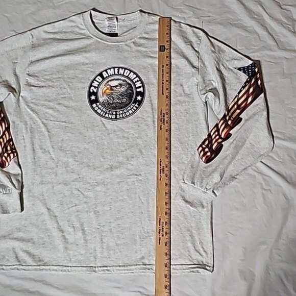 Hot Leathers Mens Lrg 2nd Amendment Down Flags' Eagle Double Sided L/Slv T-Shirt - Picture 11 of 14